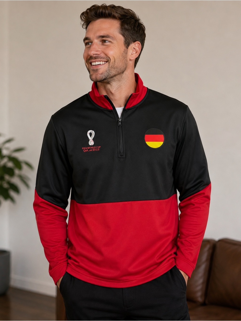 Qatar FIFA world Cup Gemany National Team 1/4 Zip Top Black/Red Size Medium